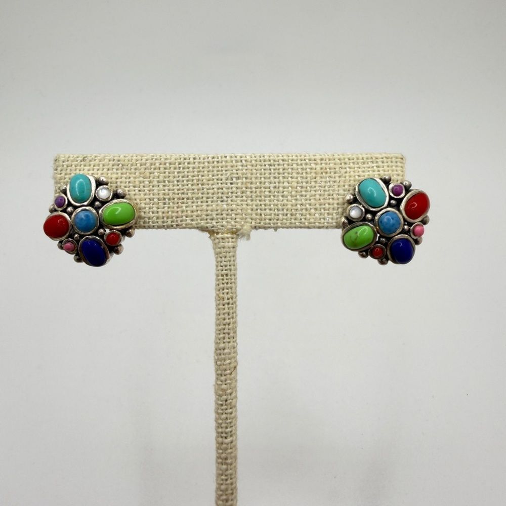 17mm composite stone and sterling silver southwestern style stud earrings!‎